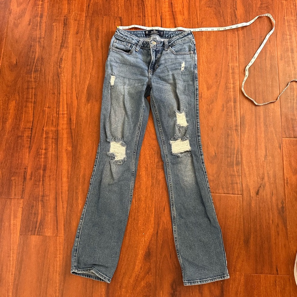 Hollister Blue Straight Leg Jeans with Distressed Details